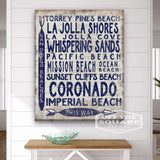 San Diego Beaches Sign - Vintage Wood Look Arrow - Off The Square Designs - Flyclothing LLC