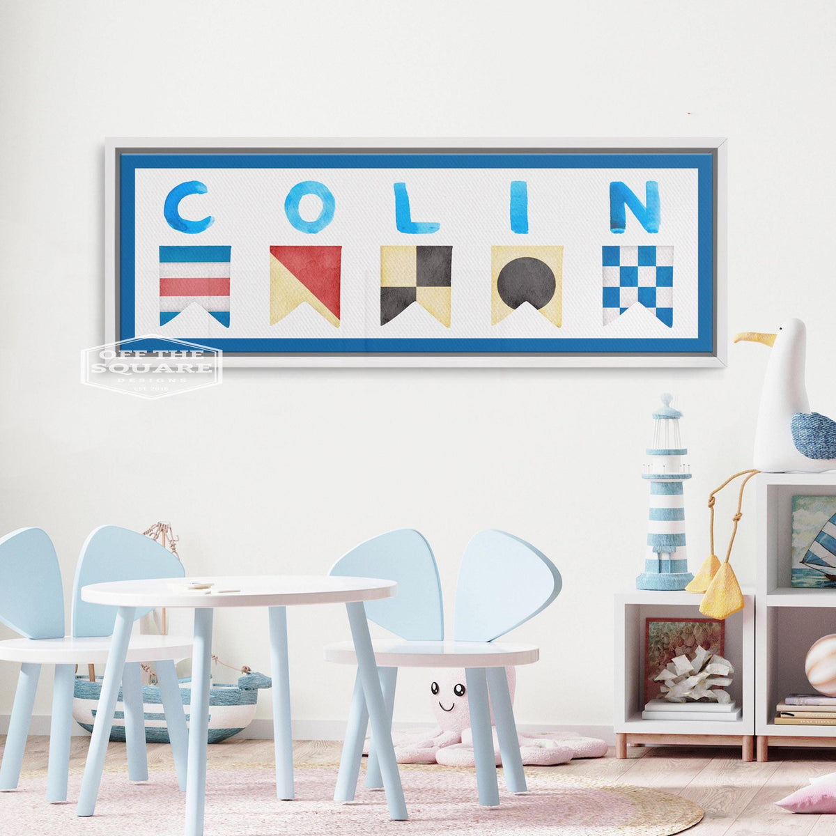Personalized Nautical Flag Kid's Name Framed Canvas Print - Off The Square Designs - Flyclothing LLC
