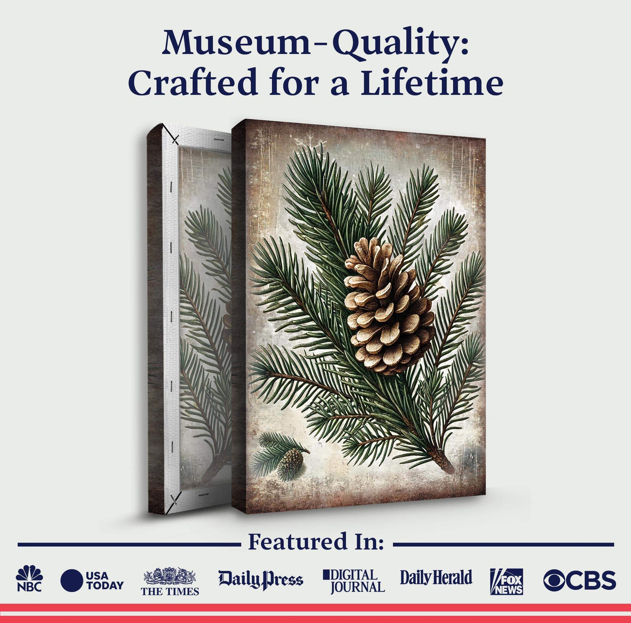 Vintage Winter Pine Cone Christmas Wall Art - Tailored Canvases - Flyclothing LLC