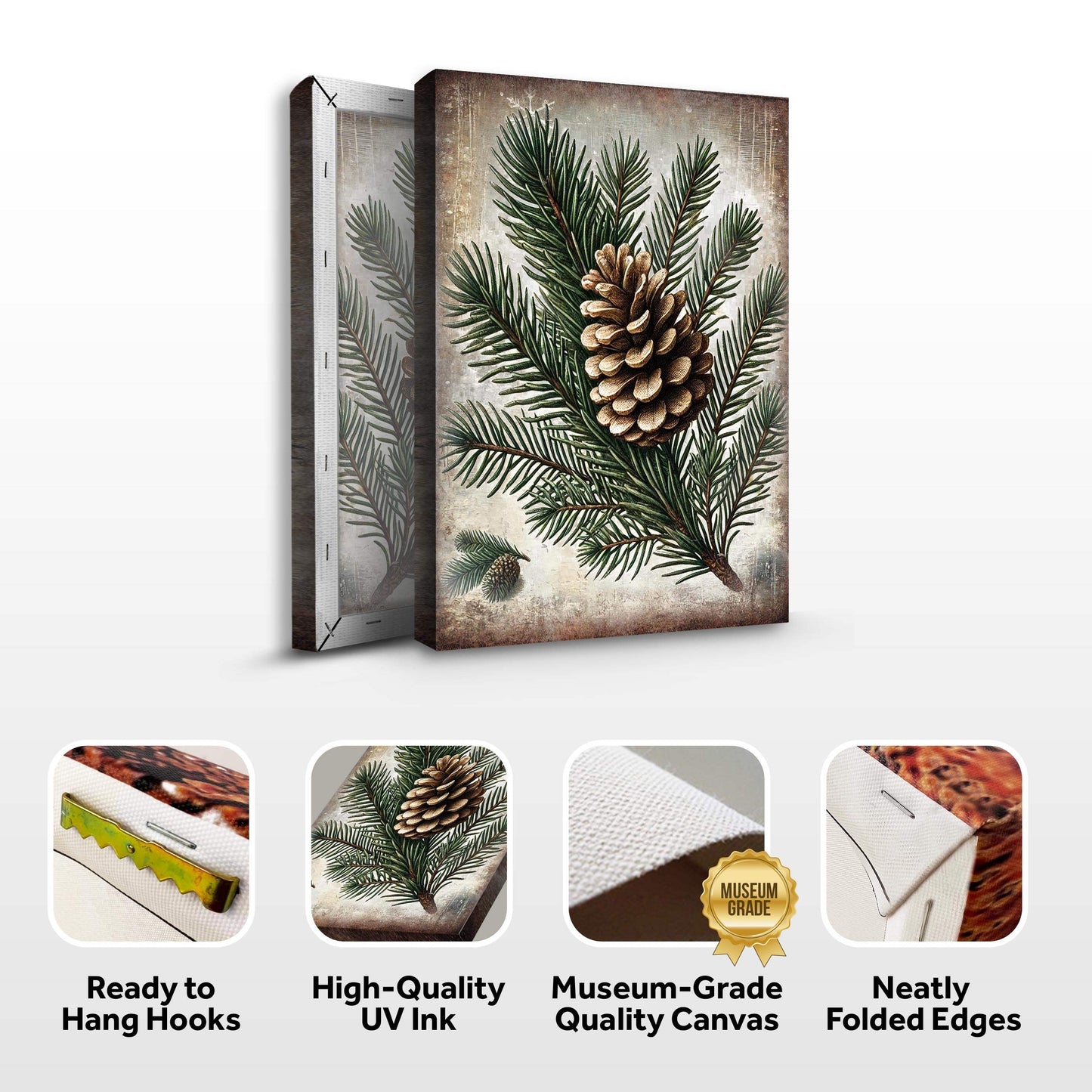Vintage Winter Pine Cone Christmas Wall Art - Tailored Canvases - Flyclothing LLC