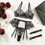 Carmen Lace Lingerie 4 Piece Set Black - Lingerie By Coco - Flyclothing LLC