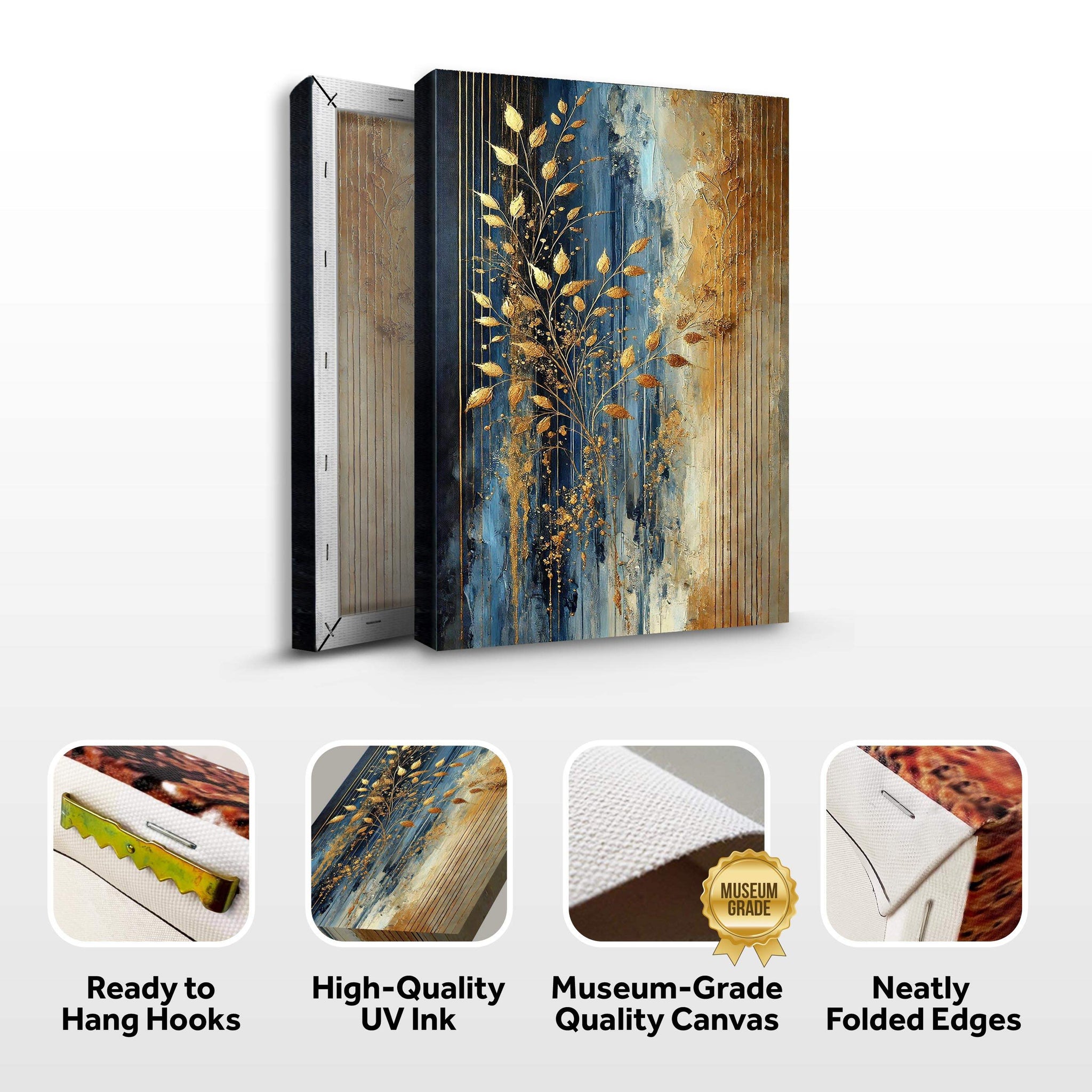 Modern Gold Leaves Wall Art - Tailored Canvases - Flyclothing LLC