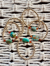 Natural Turquoise + Baltic Amber || 14K Gold Filled || Adult Stretch Bracelet - CanyonLeaf - Flyclothing LLC