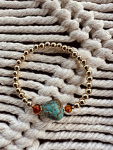 Natural Turquoise + Baltic Amber || 14K Gold Filled || Adult Stretch Bracelet - CanyonLeaf - Flyclothing LLC