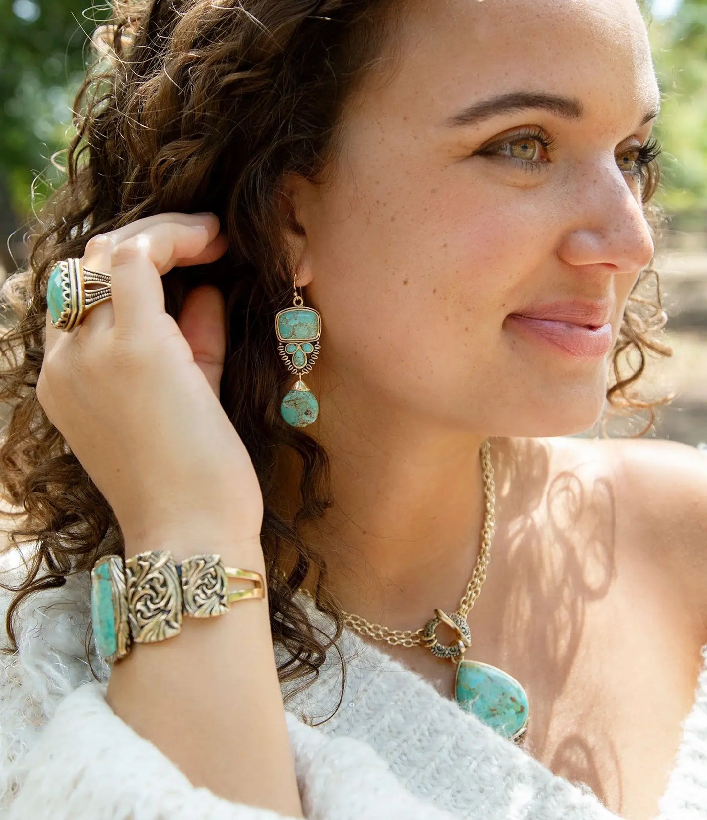 Imara Blue Turquoise and Golden Statement Earrings - Barse Jewelry - Flyclothing LLC