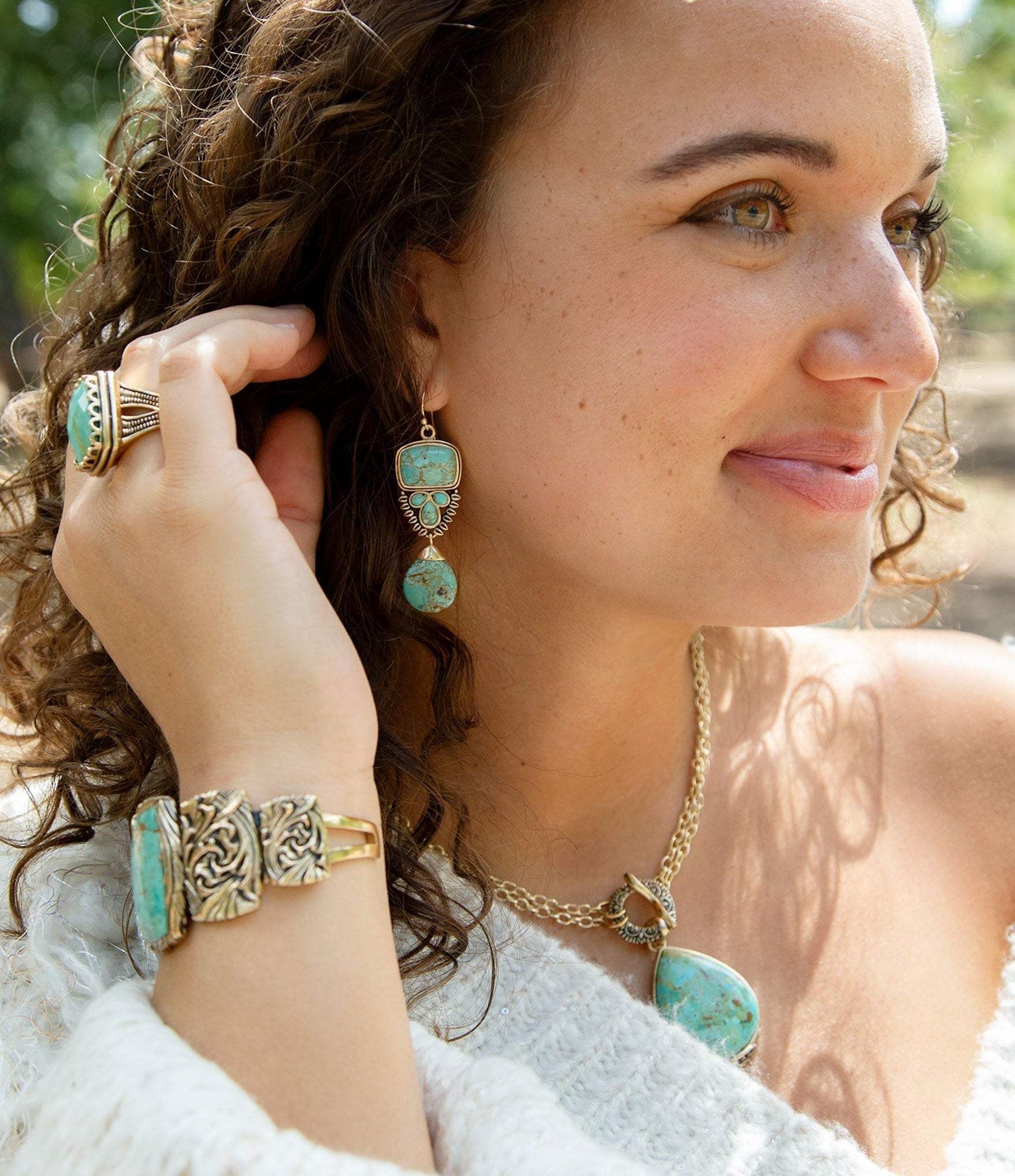 Imara Blue Turquoise and Golden Statement Earrings - Barse Jewelry - Flyclothing LLC