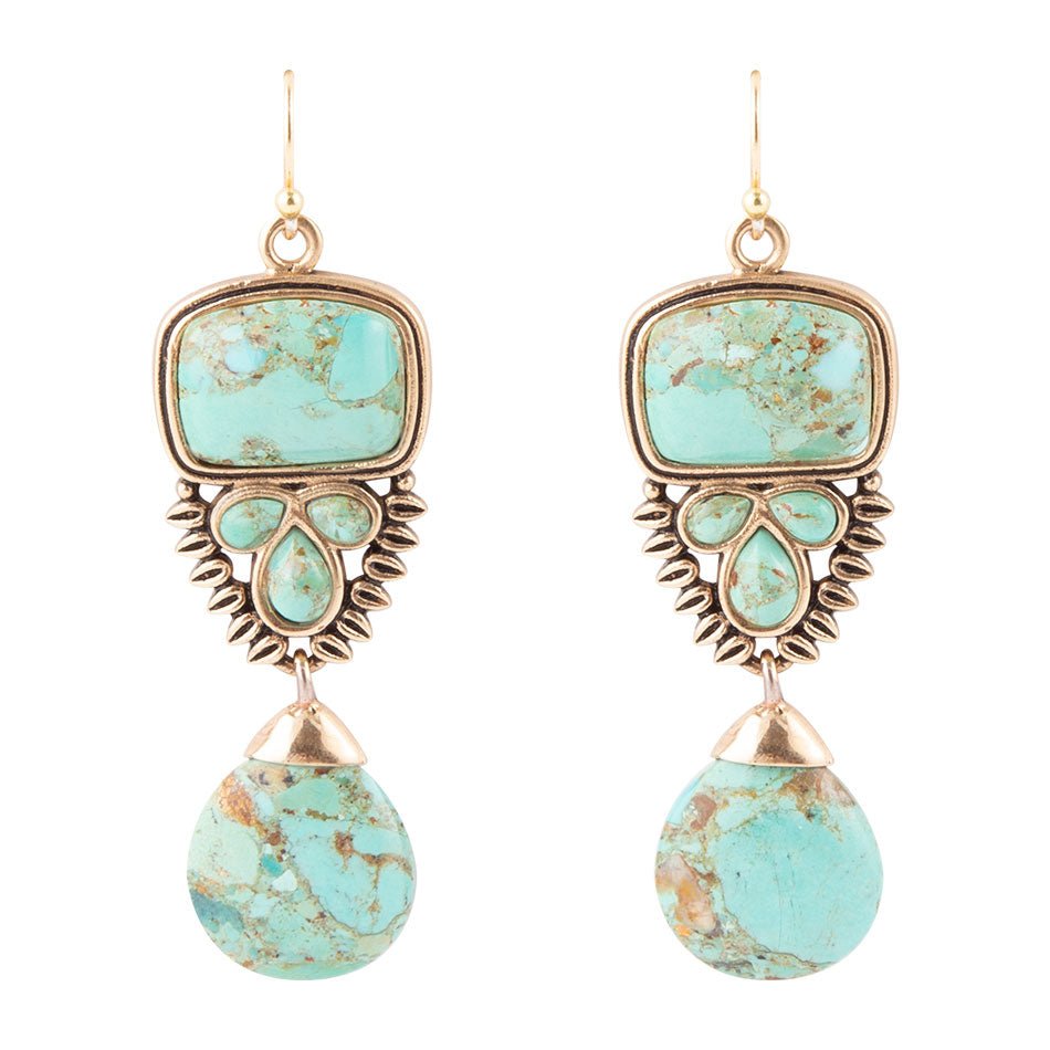 Imara Blue Turquoise and Golden Statement Earrings - Barse Jewelry