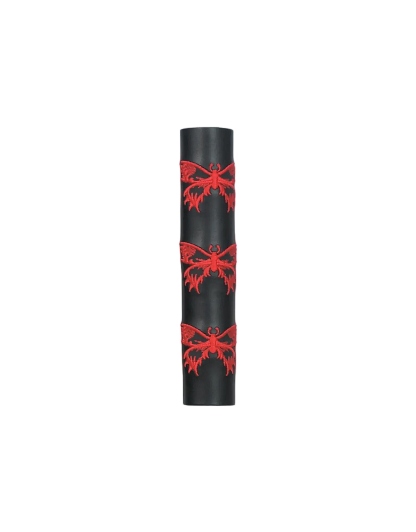 Black Leather Ponytail Wrap with Red Butterflies - Unik Just for Bikers - Flyclothing LLC