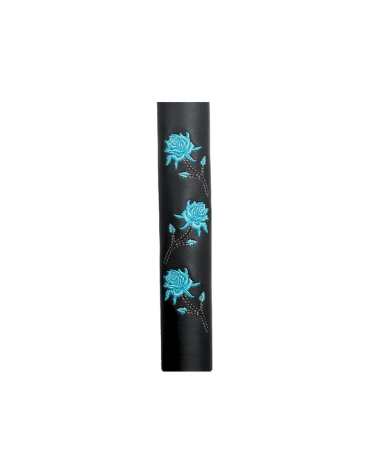 Leather and adorned with three embroidered teal roses - Unik Just for Bikers - Flyclothing LLC
