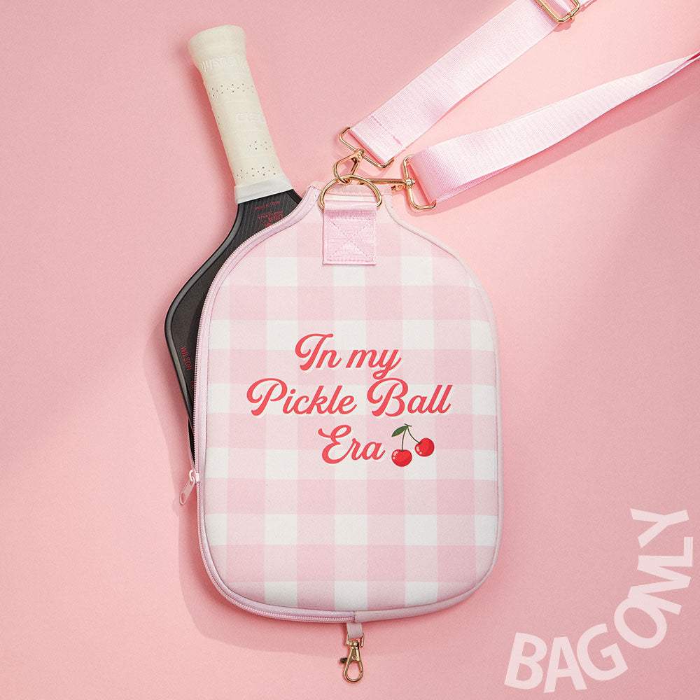 In My Pickleball Era Message Neoprene Cherry Checker Pattern Pickleball Paddle Case Bag - Madeline Love - Flyclothing LLC
