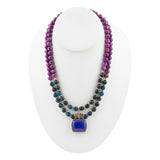 Indigo Blue Agate Pendant Statemen Golden Necklace - Barse Jewelry