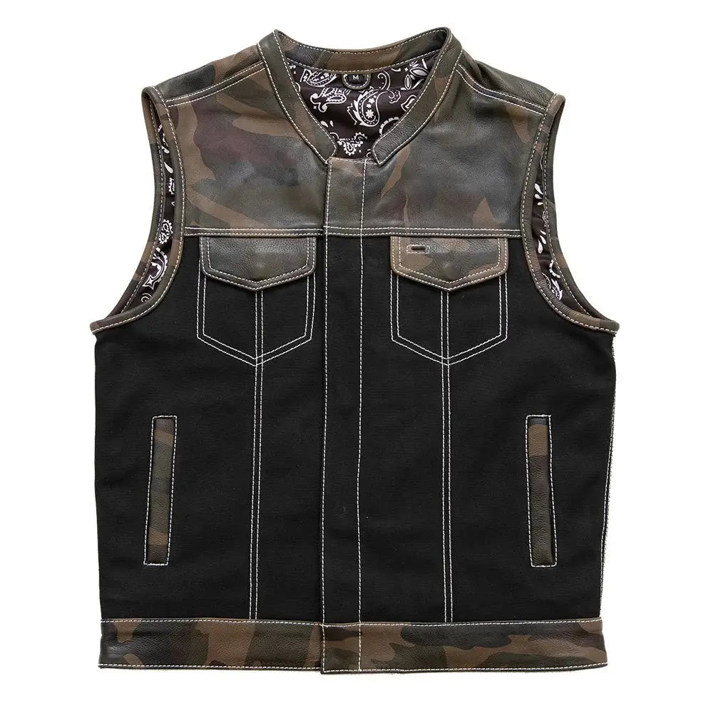 Infantry Motorcycle Leather Canvas Vest - First Manufacturing Company - Flyclothing LLC