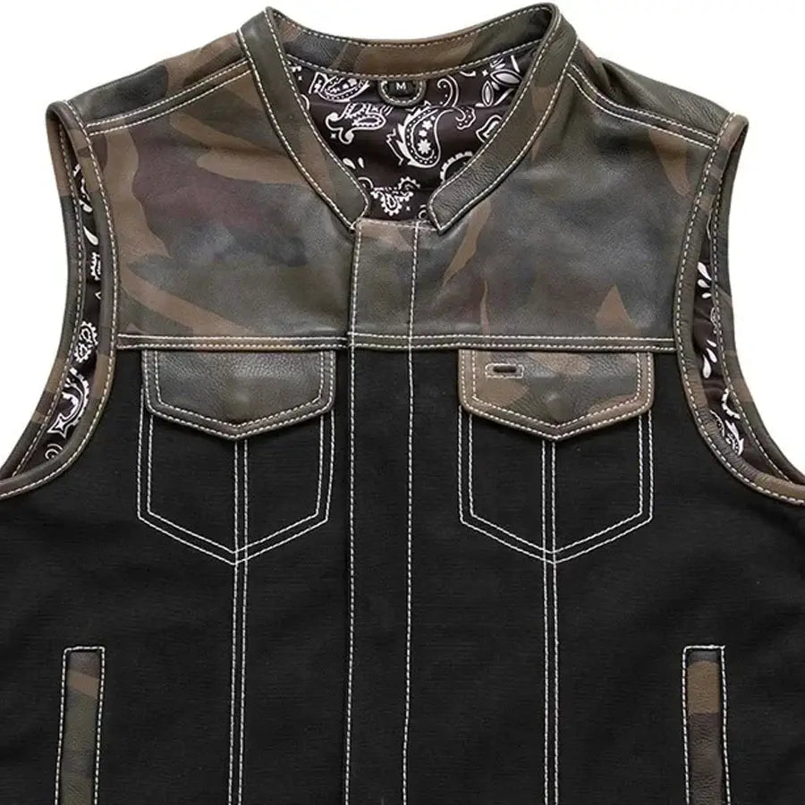 Infantry Motorcycle Leather Canvas Vest - First Manufacturing Company - Flyclothing LLC