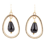Inline Black Onyx Drop Golden Earrings - Barse Jewelry