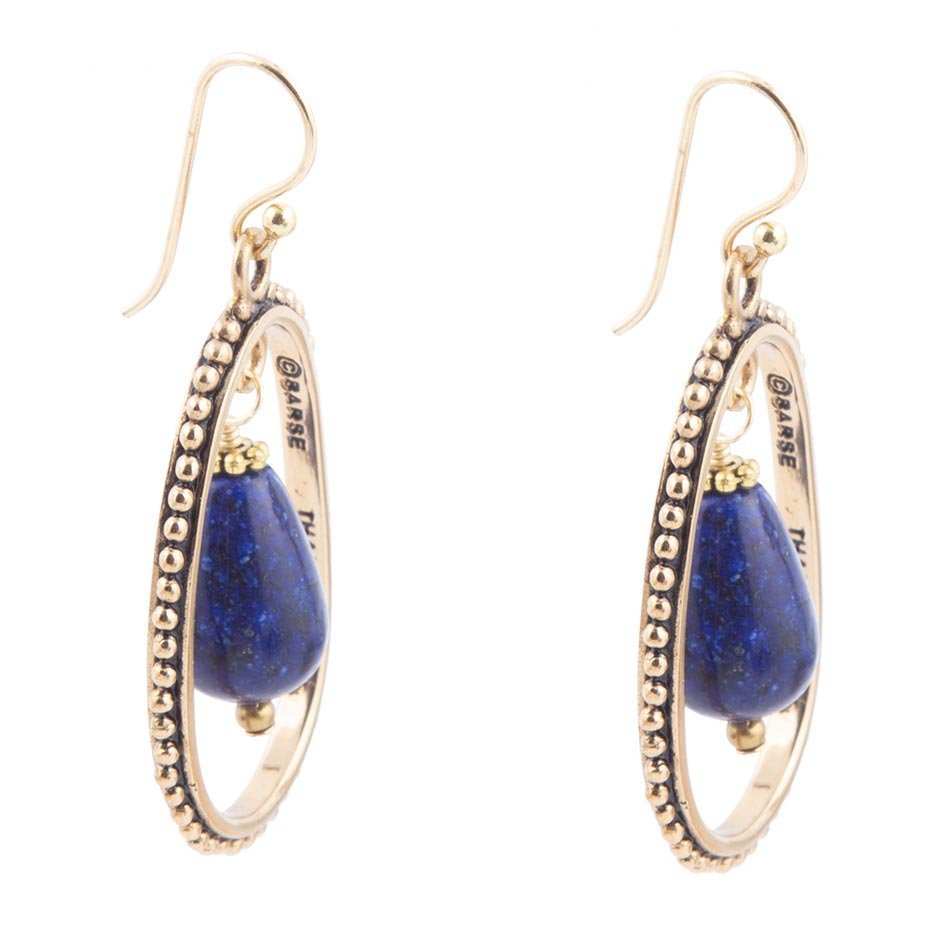 Inline Blue Lapis Drop Golden Earrings - Barse Jewelry - Flyclothing LLC