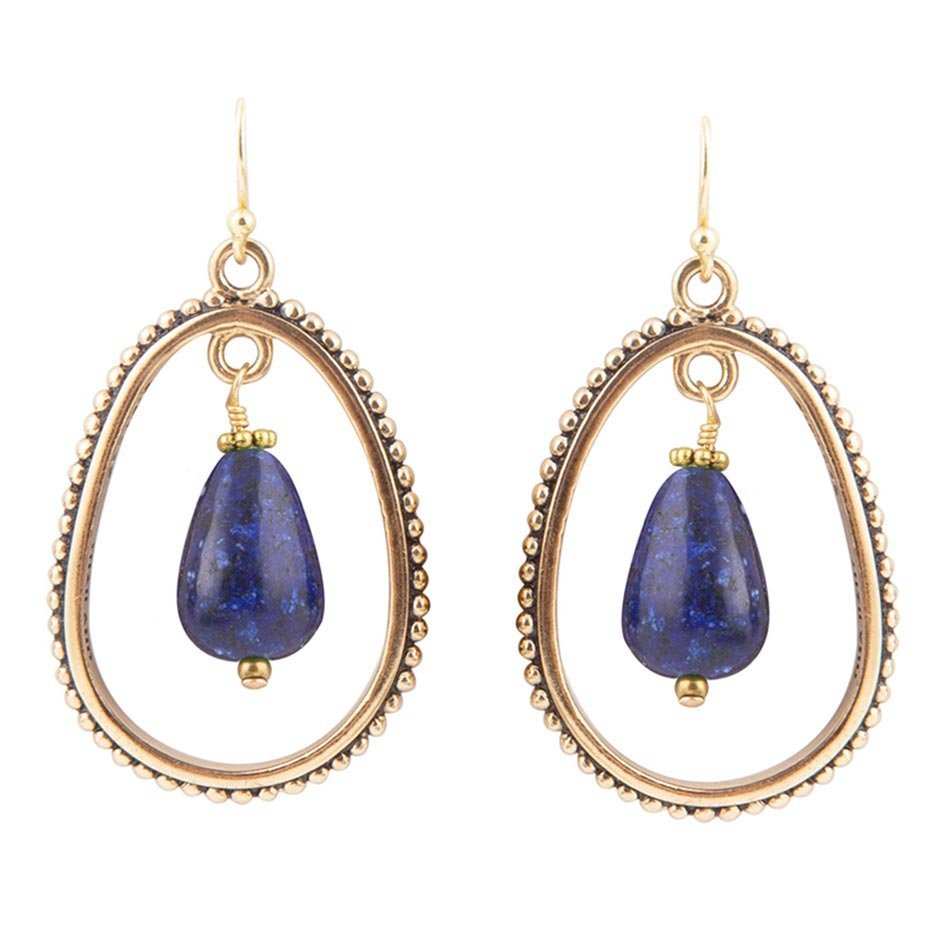 Inline Blue Lapis Drop Golden Earrings - Barse Jewelry - Flyclothing LLC