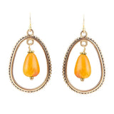 Inline Orange Jade Drop Golden Earrings - Barse Jewelry - Flyclothing LLC