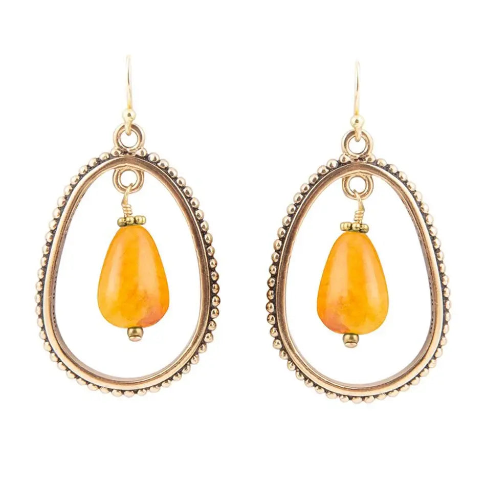 Inline Orange Jade Drop Golden Earrings - Barse Jewelry - Flyclothing LLC