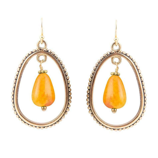Inline Orange Jade Drop Golden Earrings - Barse Jewelry - Flyclothing LLC