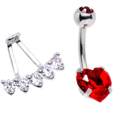 Clear Red CZ Gem Sweet Heart Sweep Dangle Belly Ring - BodyCandy - Flyclothing LLC