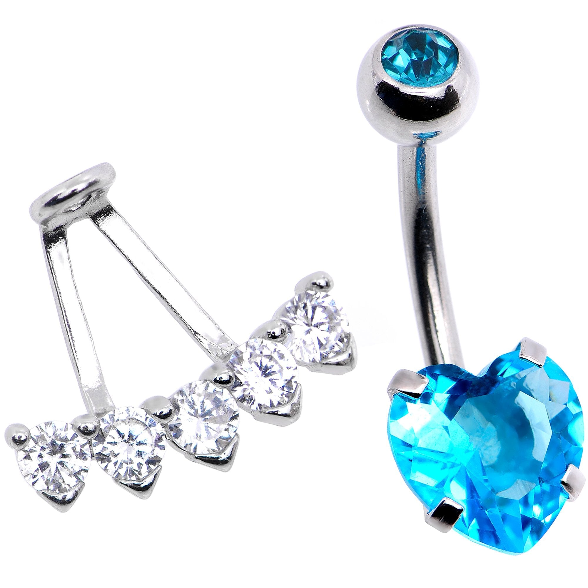 Aqua CZ Gem Sweet Heart Sweep Dangle Belly Ring - BodyCandy - Flyclothing LLC