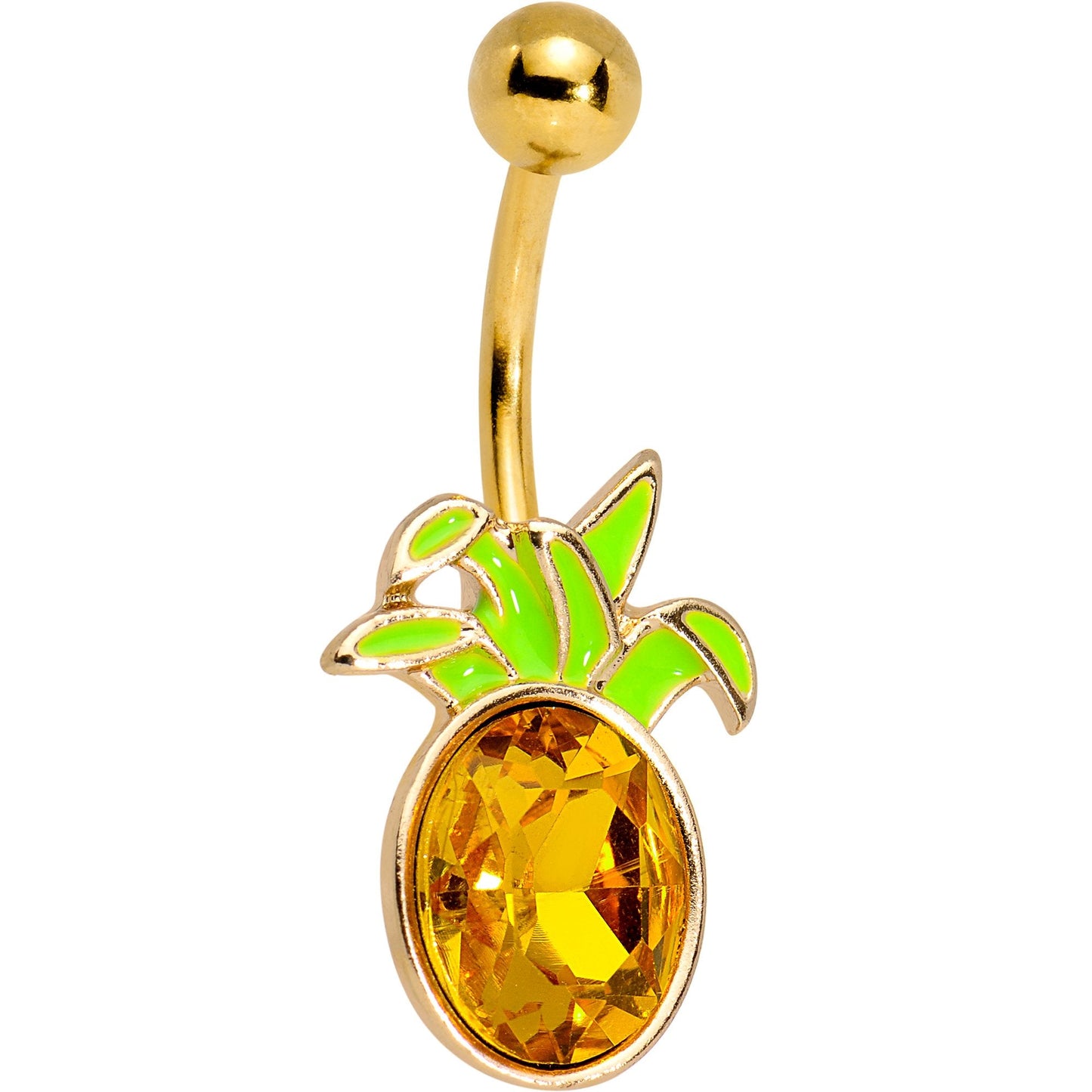 Orange Gem Gold PVD Juicy Pineapple Belly Ring - BodyCandy - Flyclothing LLC