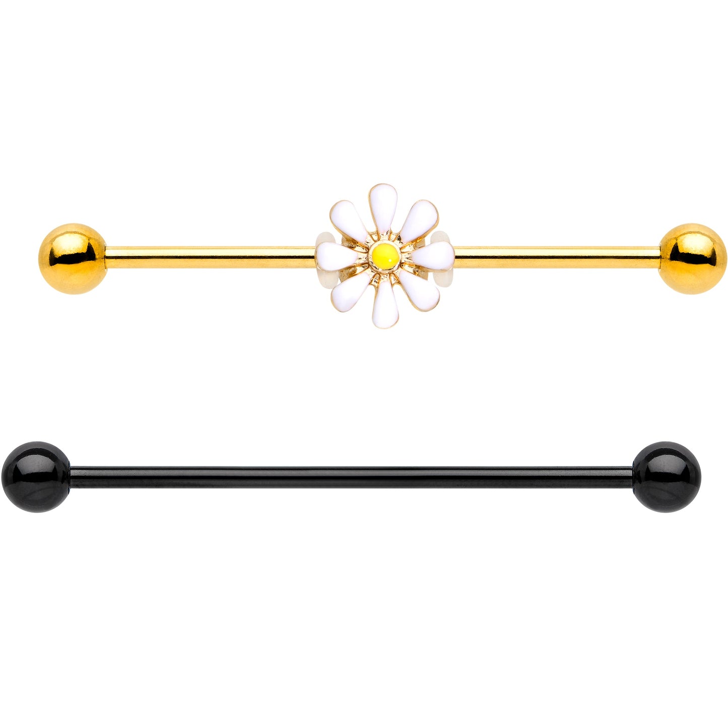 14G Black Gold Tone Daisy Flower Industrial Barbell 38mm Set of 2 - BodyCandy - Flyclothing LLC