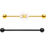 14G Black Gold Tone Daisy Flower Industrial Barbell 38mm Set of 2 - BodyCandy - Flyclothing LLC