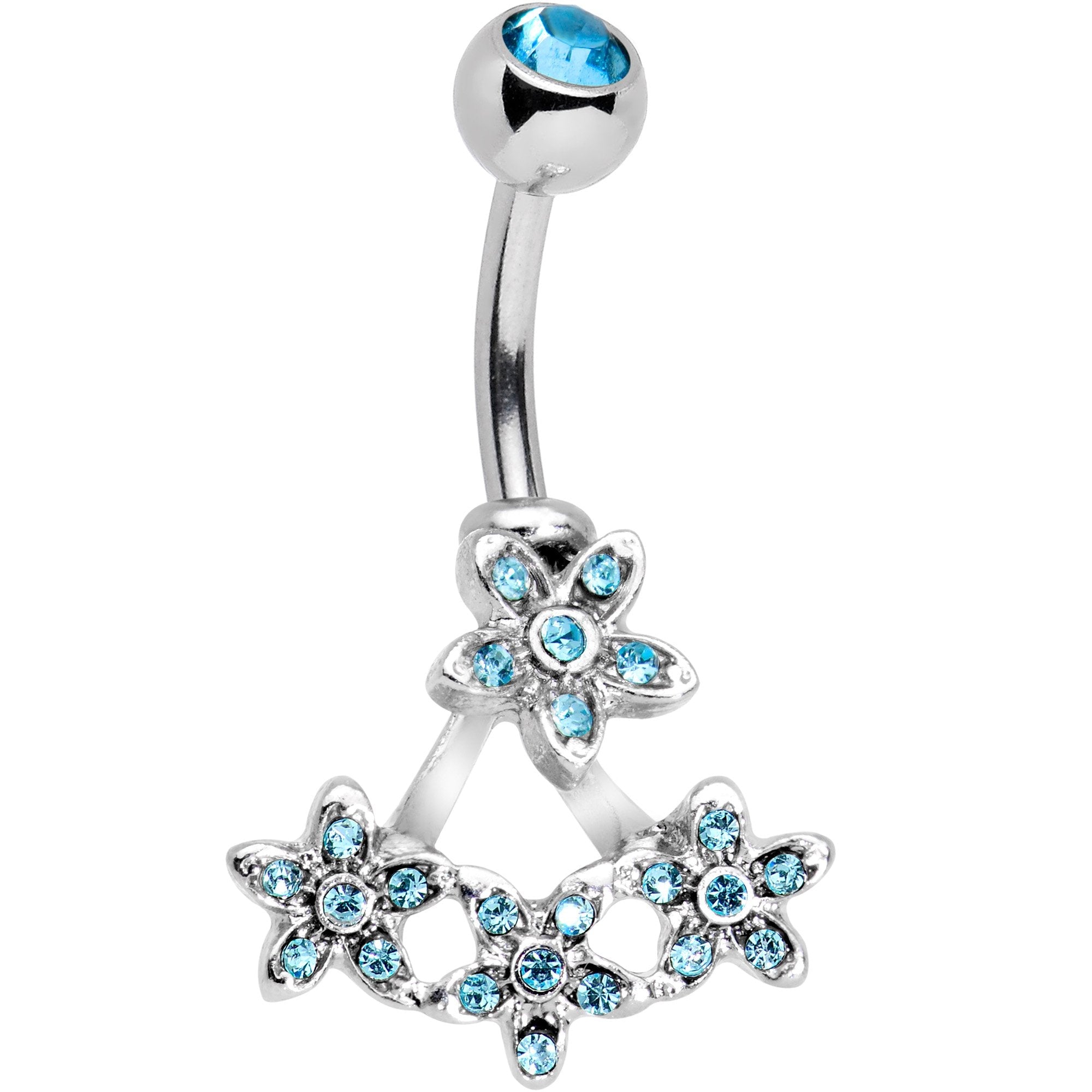 Blue Gem Field of Flowers Dangle Belly Ring - BodyCandy - Flyclothing LLC