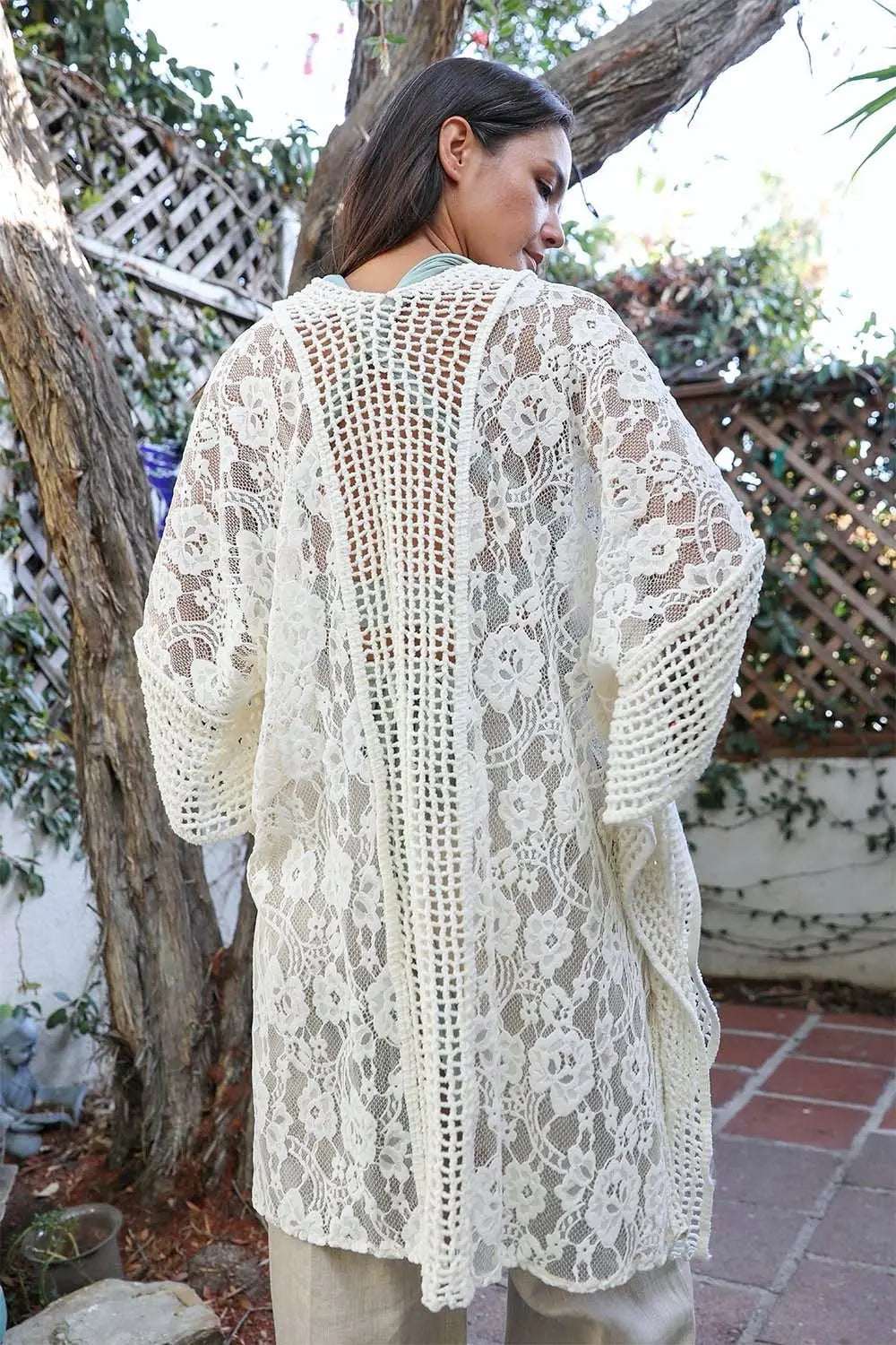 Open Front Floral Knit Kimono – Casual Elegance - Boho Clothing and Accessories - Flyclothing LLC