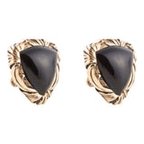 Jacquard Black Onyx Clip-on Golden Earrings - Barse Jewelry