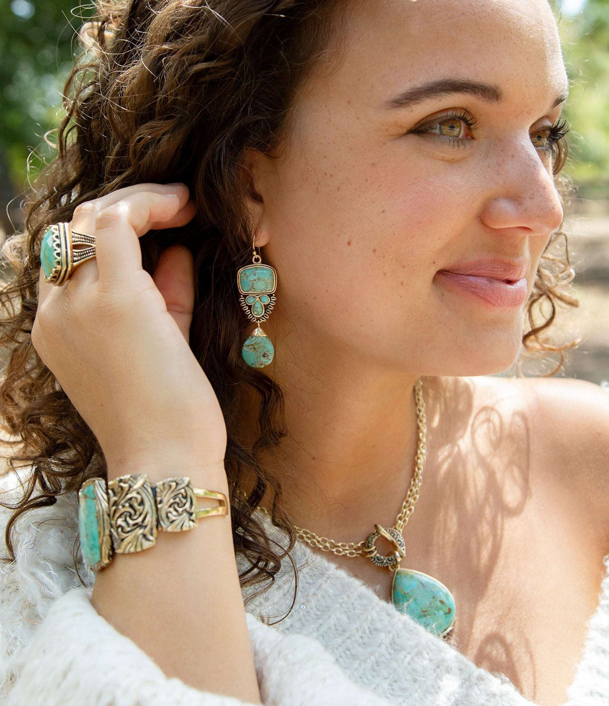 Jacquard Blue Turquoise Solid Golden Cuff Bracelet
