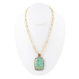 Jacquard Blue Turquoise Golden Pendant Necklace - Barse Jewelry