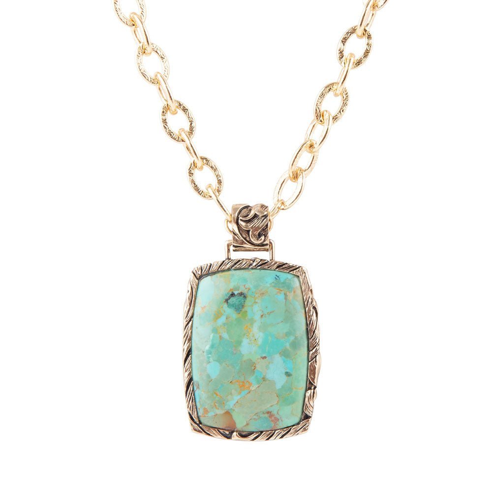 Jacquard Blue Turquoise Golden Pendant Necklace - Barse Jewelry