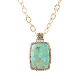 Jacquard Blue Turquoise Golden Pendant Necklace - Barse Jewelry
