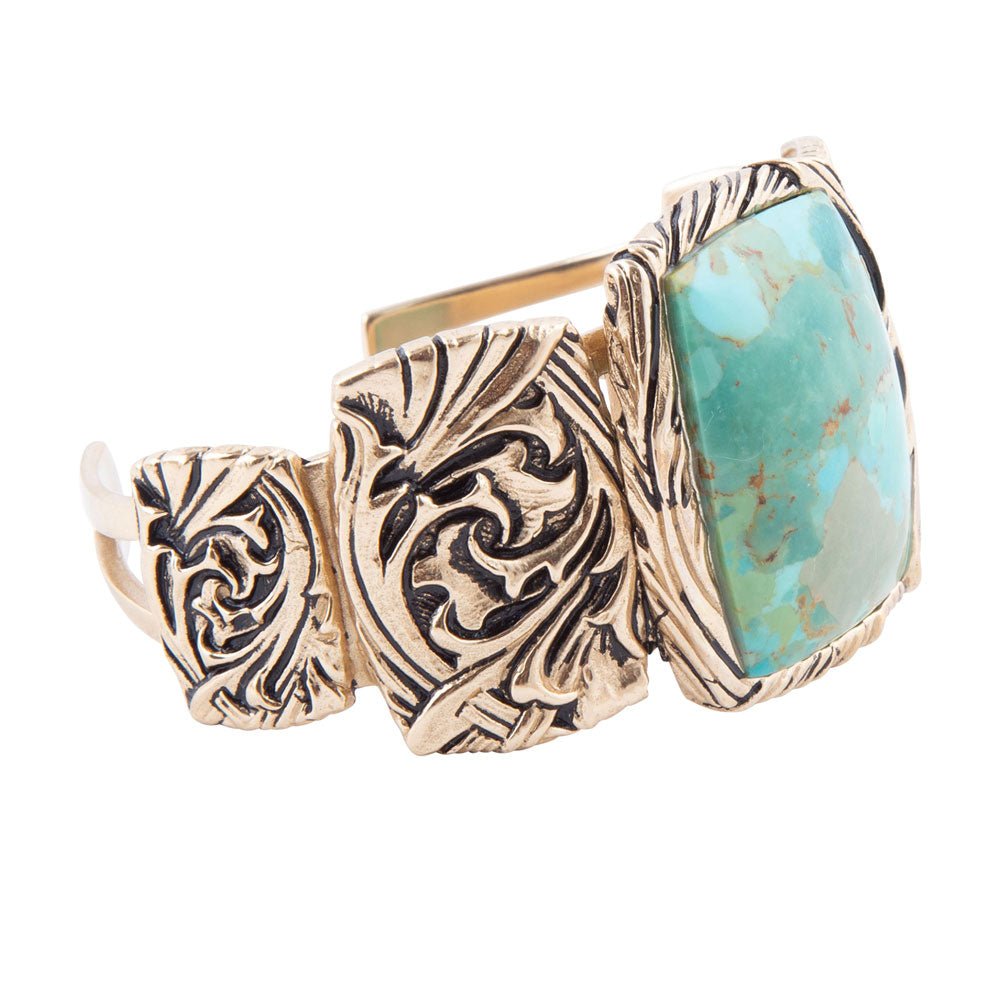 Jacquard Blue Turquoise Solid Golden Cuff Bracelet - Barse Jewelry - Flyclothing LLC