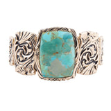 Jacquard Blue Turquoise Solid Golden Cuff Bracelet - Barse Jewelry