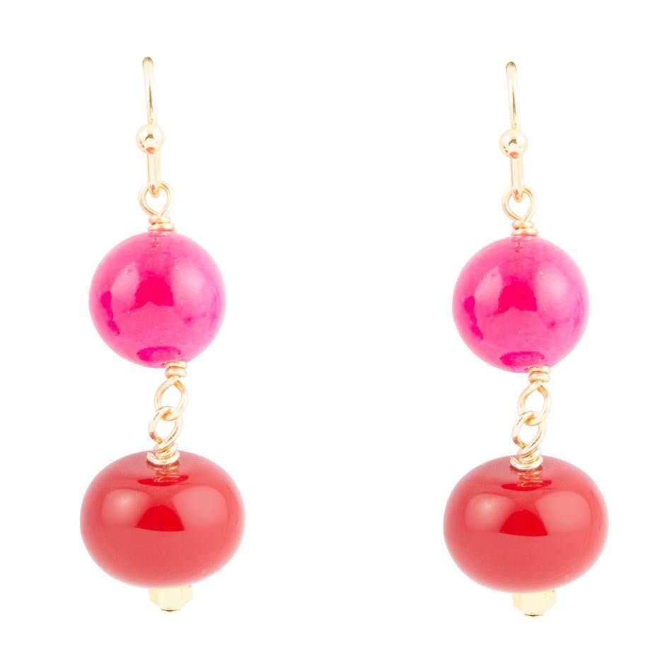 Jade Pink Fuchsia Sunset Red Golden Drop Earrings - Barse Jewelry