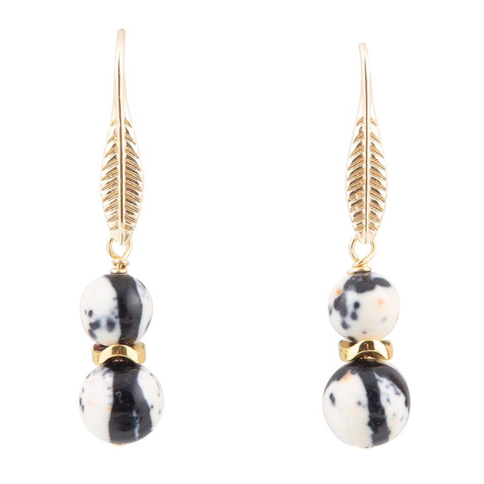 Agate Black and White Neutrals Golden Drop Earrings - Barse Jewelry
