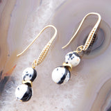 Agate Black and White Neutrals Golden Drop Earrings - Barse Jewelry