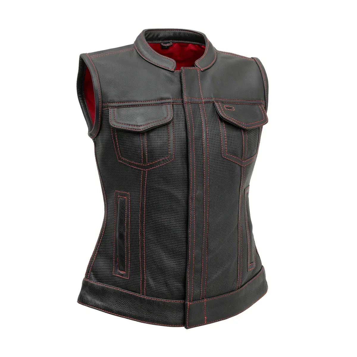 Jessica Perforated Women's Motorcycle Leather Vest - First Manufacturing Company - Flyclothing LLC