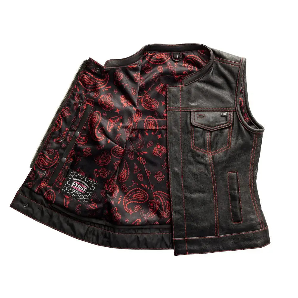 Jessica Women's Motorcycle Leather Vest - Black/Red - Limited Edition - First Manufacturing Company - Flyclothing LLC