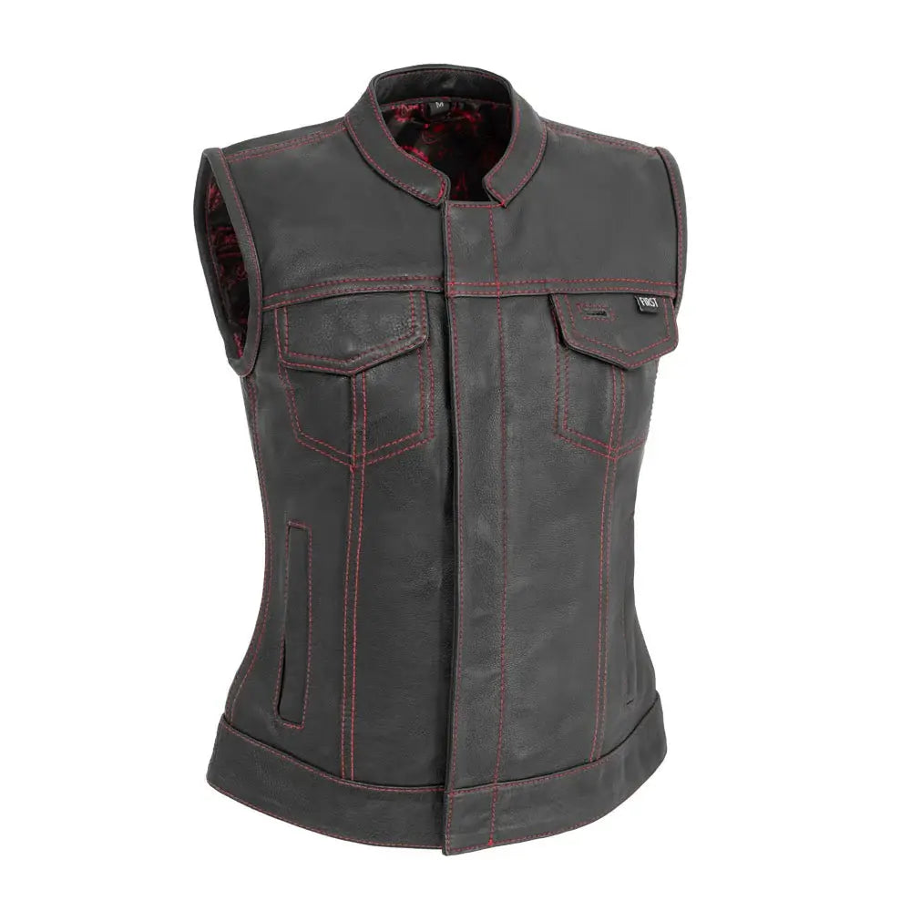 Jessica Women's Motorcycle Leather Vest - Black/Red - Limited Edition - First Manufacturing Company - Flyclothing LLC