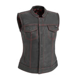 Jessica Women's Motorcycle Leather Vest - Black/Red - Limited Edition - First Manufacturing Company - Flyclothing LLC
