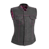 Jessica Women's Motorcycle Leather Vest - Pink - Limited Edition - First Manufacturing Company - Flyclothing LLC