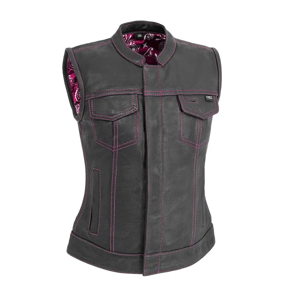 Jessica Women's Motorcycle Leather Vest - Pink - Limited Edition - First Manufacturing Company - Flyclothing LLC
