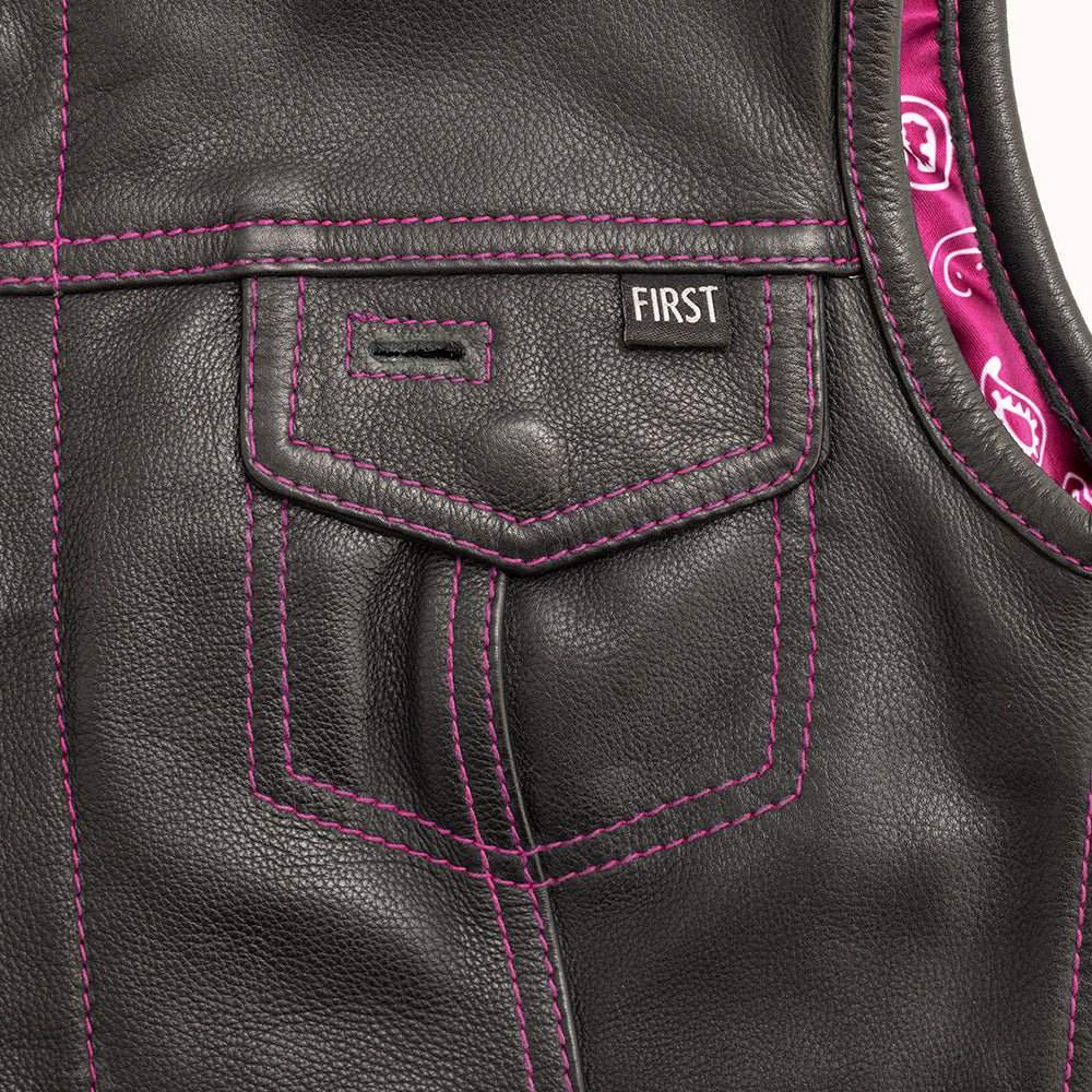 Jessica Women's Motorcycle Leather Vest - Pink - Limited Edition - First Manufacturing Company - Flyclothing LLC