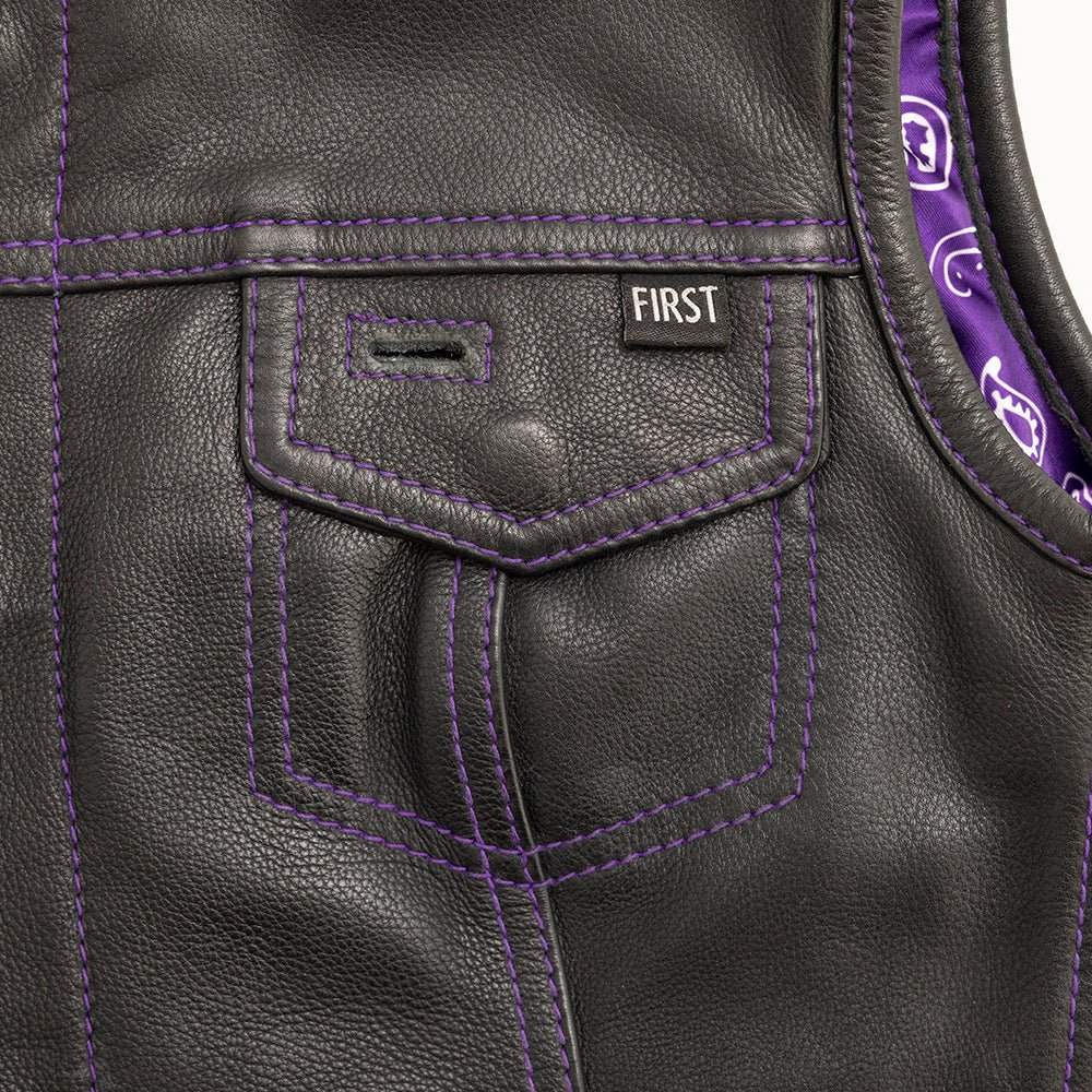 Jessica Women's Motorcycle Leather Vest - Purple - Limited Edition - First Manufacturing Company - Flyclothing LLC