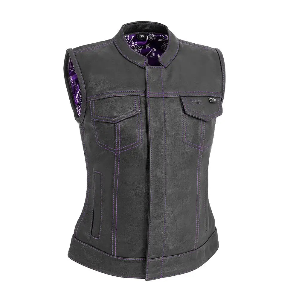 Jessica Women's Motorcycle Leather Vest - Purple - Limited Edition - First Manufacturing Company - Flyclothing LLC