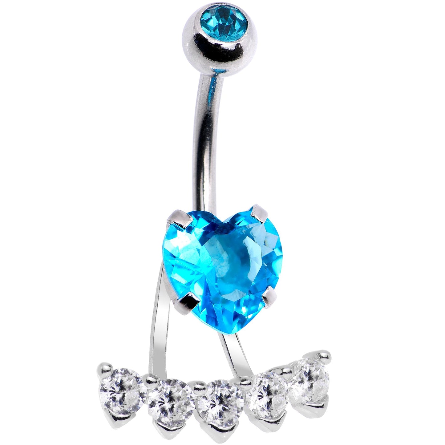 Aqua CZ Gem Sweet Heart Sweep Dangle Belly Ring - BodyCandy - Flyclothing LLC